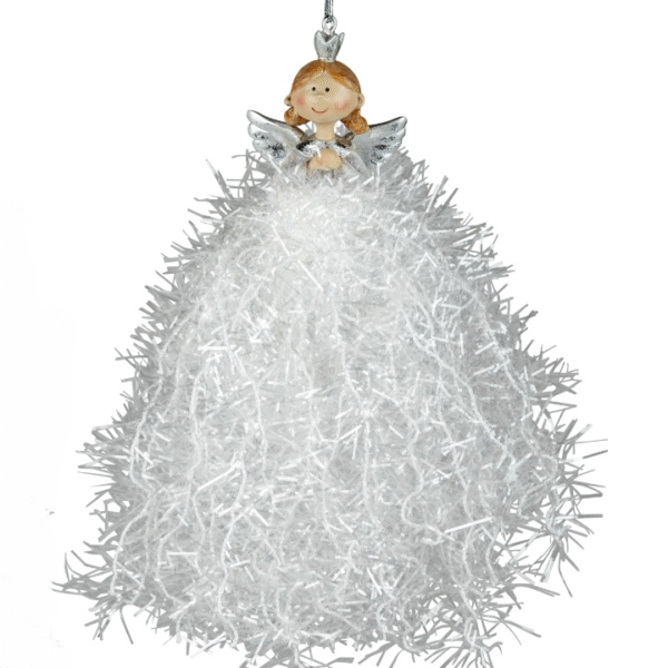 Engel Schneeflocke 17 cm mit Glitzerfäden als Kleid