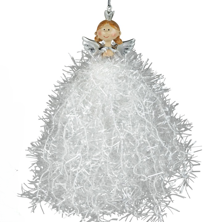 Engel Schneeflocke 17 cm mit Glitzerfäden als Kleid