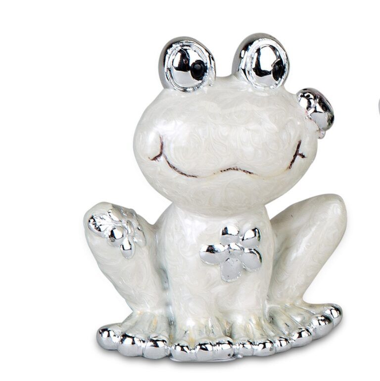 Frosch mit Marienkäfer Pearl-Silber aus Kunststein