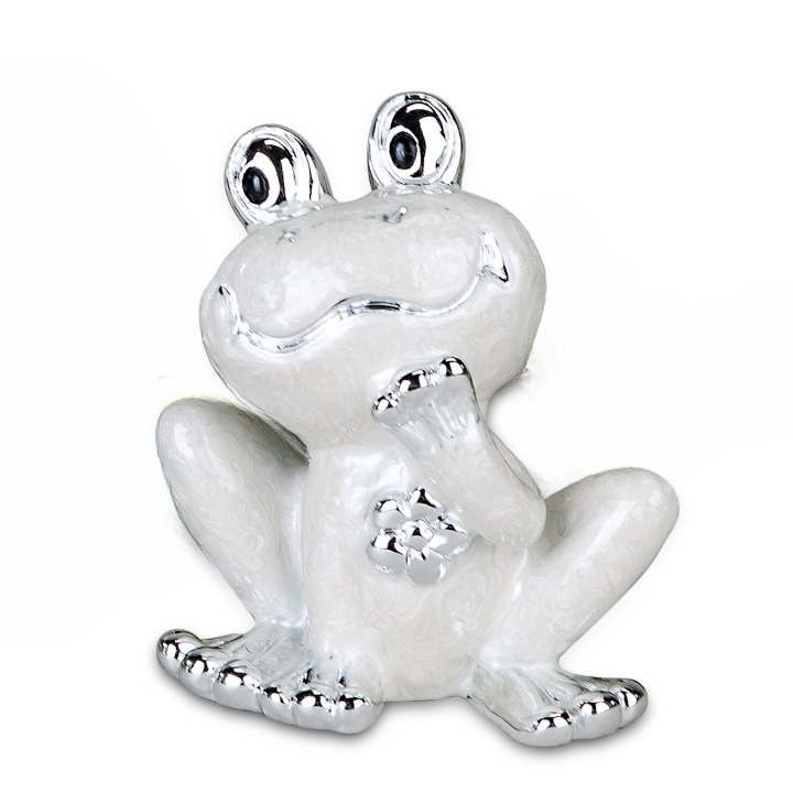 Frosch mit Marienkäfer Pearl-Silber aus Kunststein