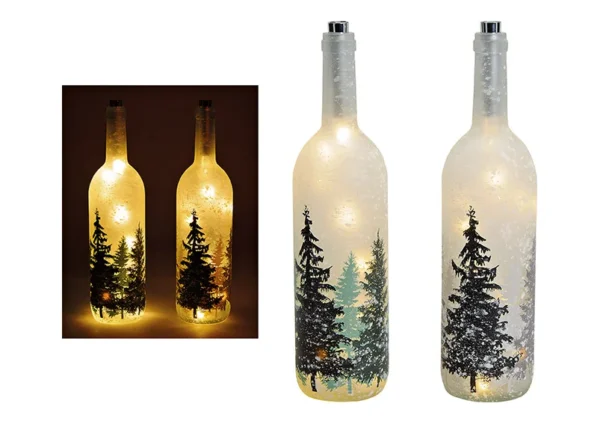 Glasflasche Winterwald mit LED Beleuchtung