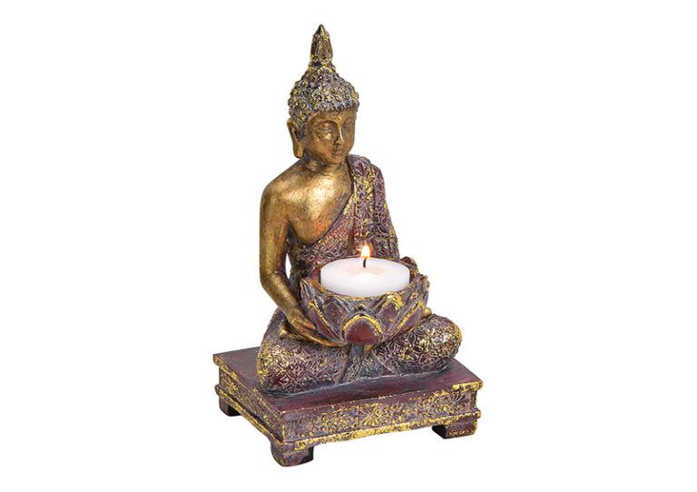 Buddha Teelichthalter gold Glitter