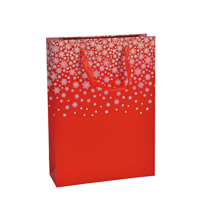 Geschenktüte Schneeflocken Rot aus Papier/Pappe 34.5 cm x 25 cm