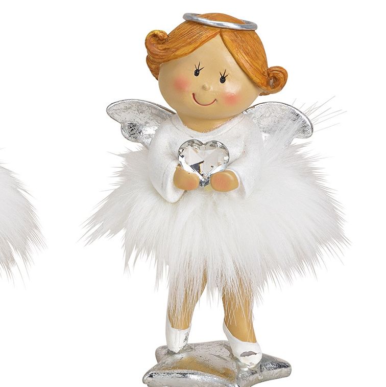 Engel Fini Federkleid mit Glasherz in de Händen 17 cm