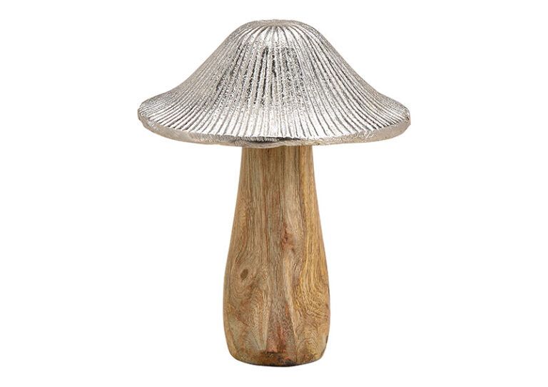 Pilz Aufsteller aus Mangoholz mit Metallhut 16 cm