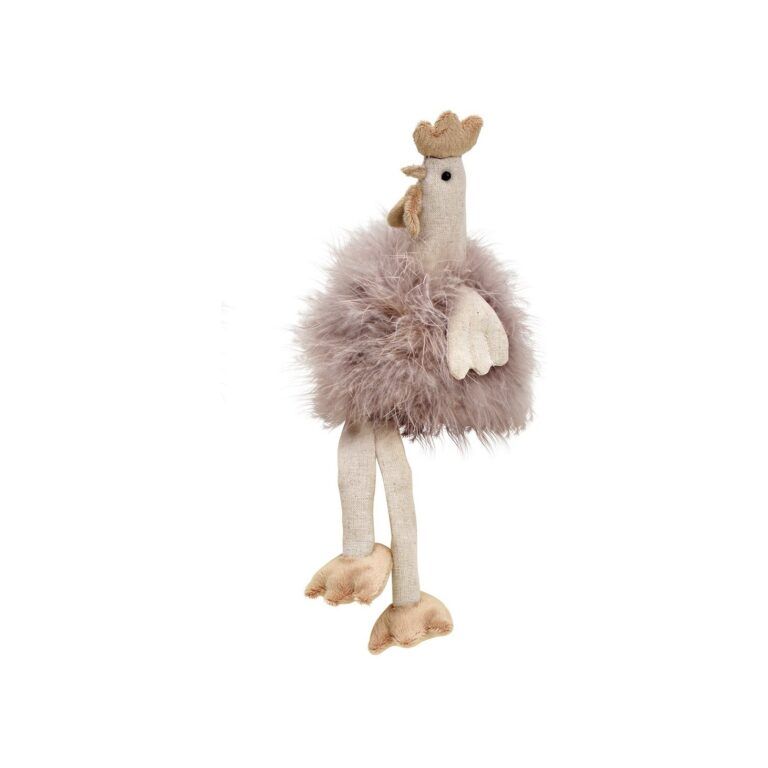 Kantenhocker Huhn aus Textil in weiss mit Federn 35 cm