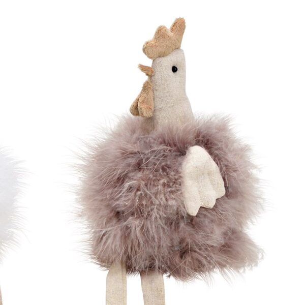 Kantenhocker Huhn aus Textil in taupe mit Federn 40 cm