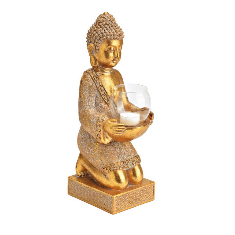 Buddha Teelichthalter in gold