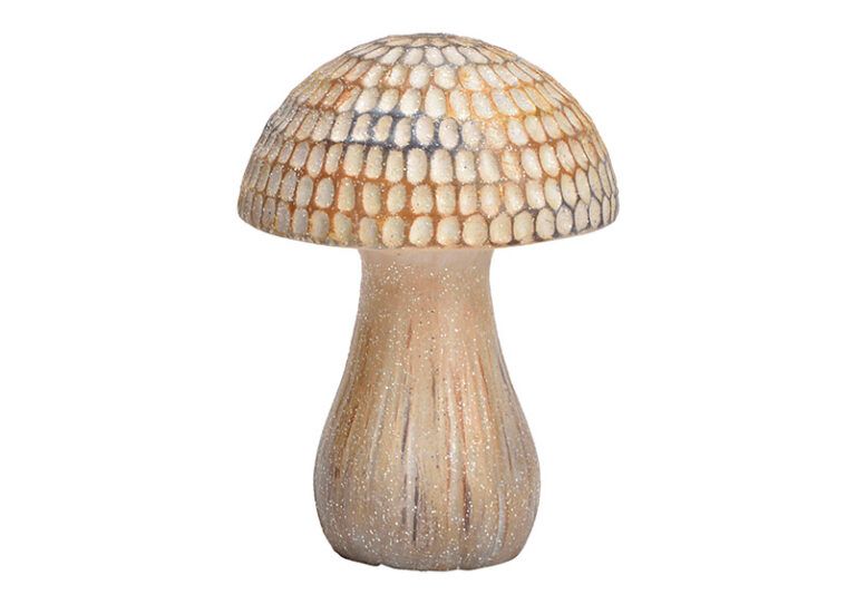 Pilz Aufsteller aus Mangoholz mit Metallhut 16 cm