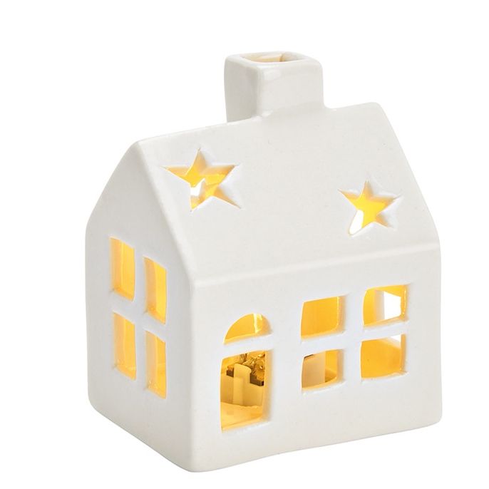 Haus mit Verzierung für Teelichter aus Porzellan 8.4 cm Haus mit Verzierung für Teelichter aus Porzellan 8.4 cm