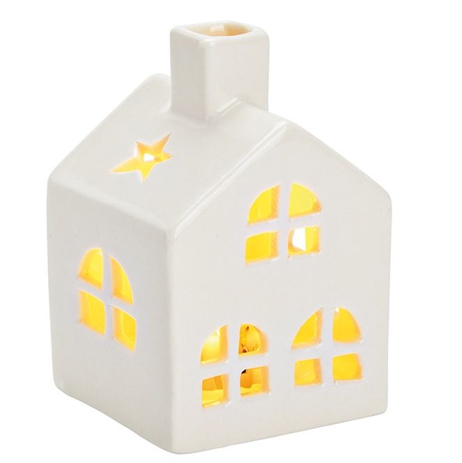 Haus mit Verzierung für Teelichter aus Porzellan 8.4 cm Haus mit Verzierung für Teelichter aus Porzellan 8.4 cm