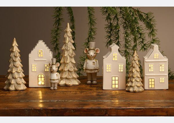 Tannenbaum beige mit goldenen Spitzen aus Poly 20 cm