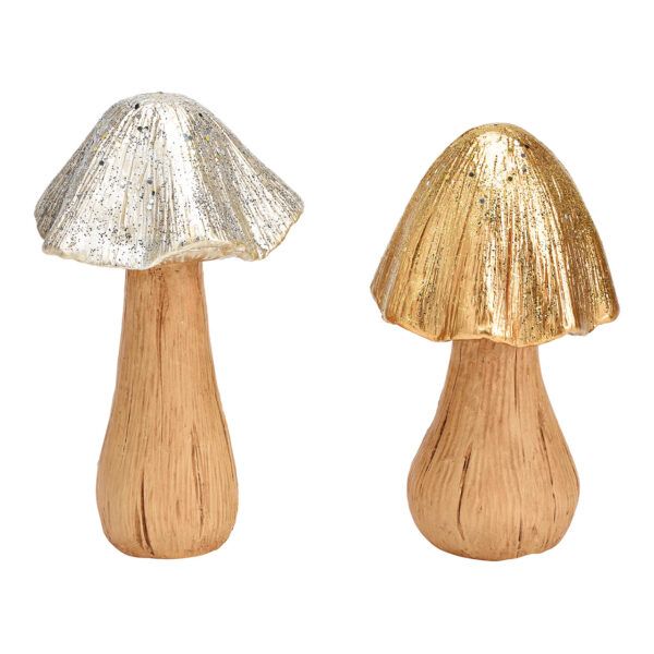 Pilz Aufsteller aus Keramik in Gold mit Glitter 22 cm