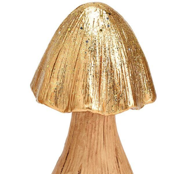 Pilz Aufsteller aus Keramik in Gold mit Glitter 22 cm