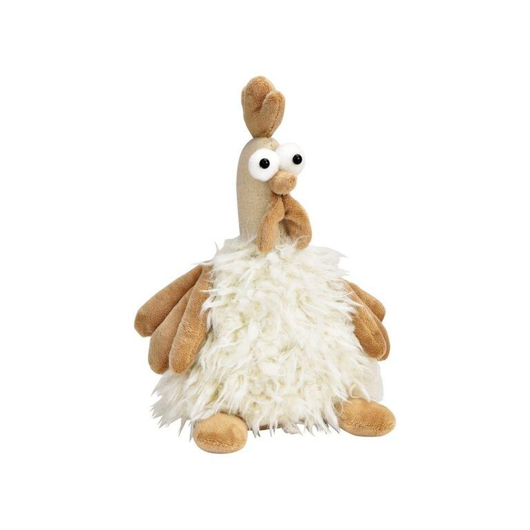 Huhn aus Textil in weiss mit Fell 23 cm