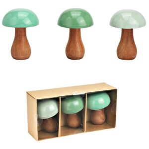 Pilz Aufsteller 3er Set aus Mangoholz in grün