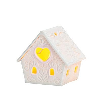Haus mit Verzierung für Teelichter aus Porzellan 8.4 cm