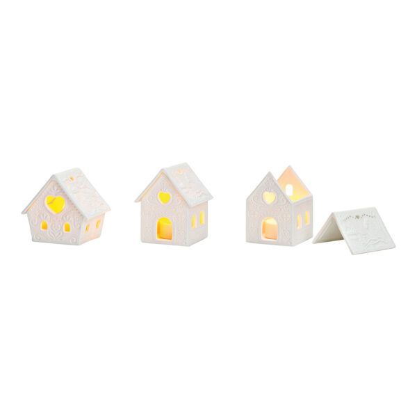 Haus mit Verzierung für Teelichter aus Porzellan 8.4 cm