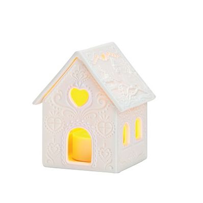 Haus mit Verzierung für Teelichter aus Porzellan 8.4 cm
