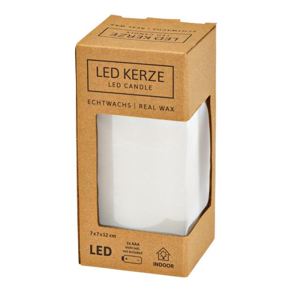 LED Kerze Wachs weiss mit Flackerlicht 9 cm