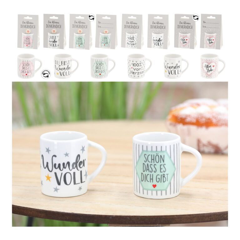 Espressotasse mit Spruch in 6 Designs