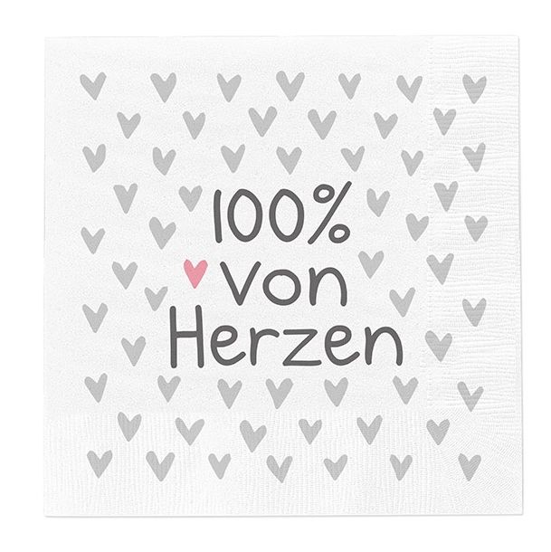 Serviette "100% von Herzen"