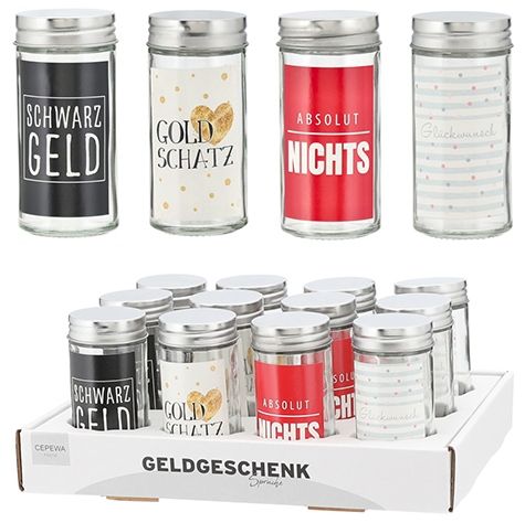 Geldgeschenk in Glasdose mit witzigen Sprüchen