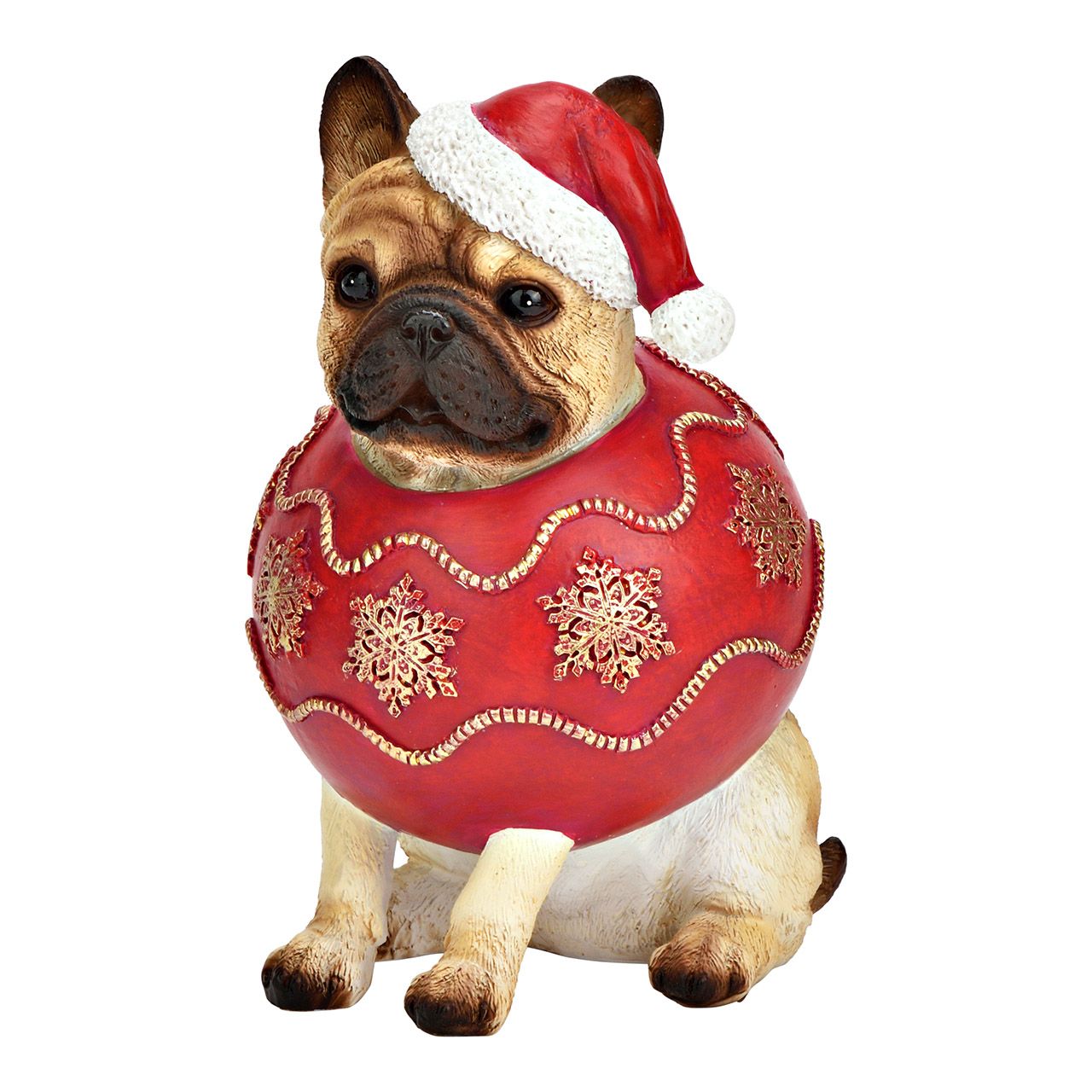 Hund mit Weihnachtskugel aus Poly 17 cm Hund mit Weihnachtskugel aus Poly 17 cm