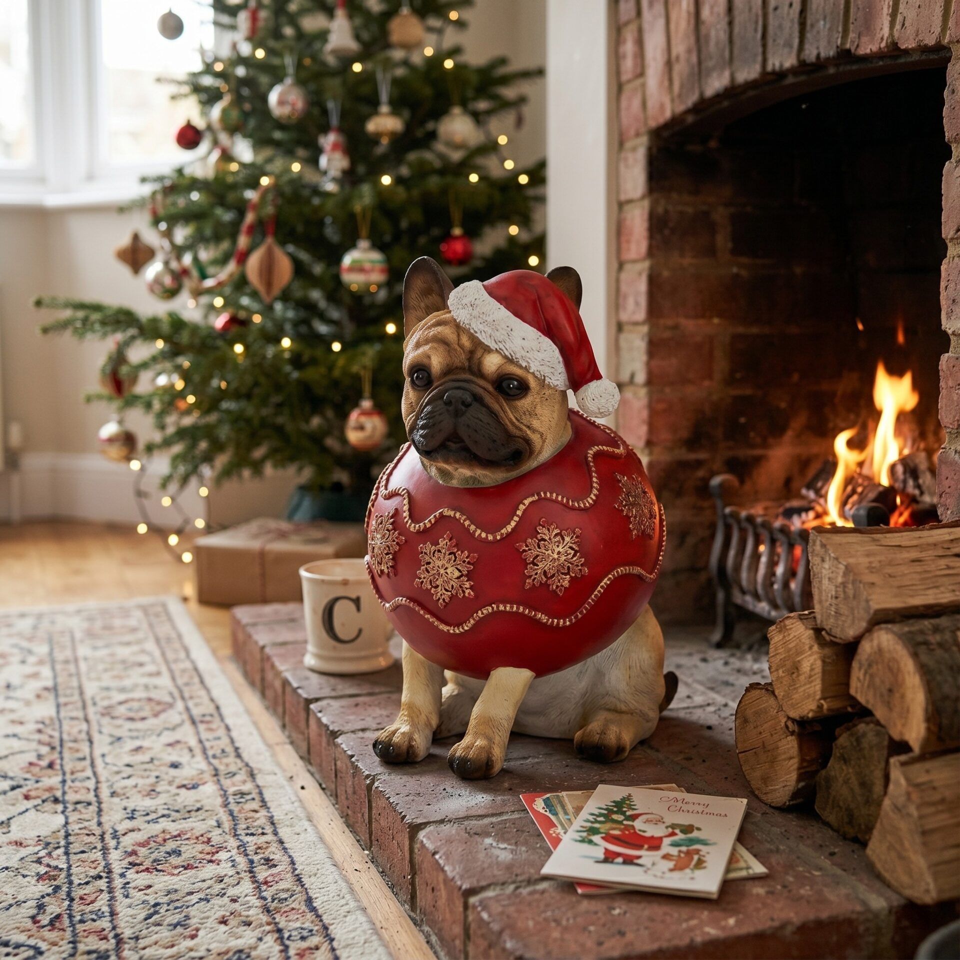 Hund mit Weihnachtskugel aus Poly 17 cm Hund mit Weihnachtskugel aus Poly 17 cm