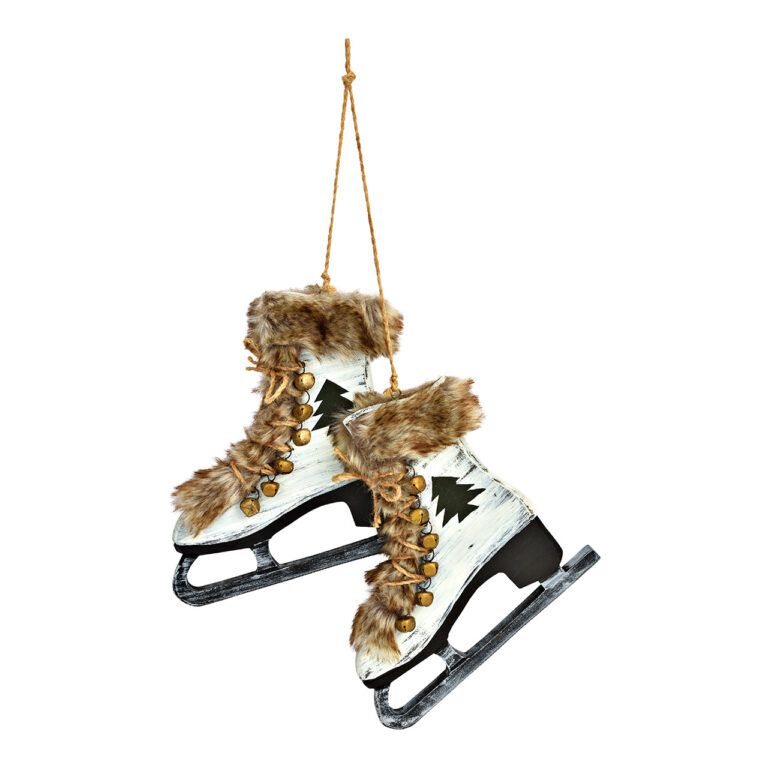 Hänger Schlittschuhe aus Holz mit Fell verziert 22 cm Hänger Schlittschuhe aus Holz mit Fell verziert 22 cm