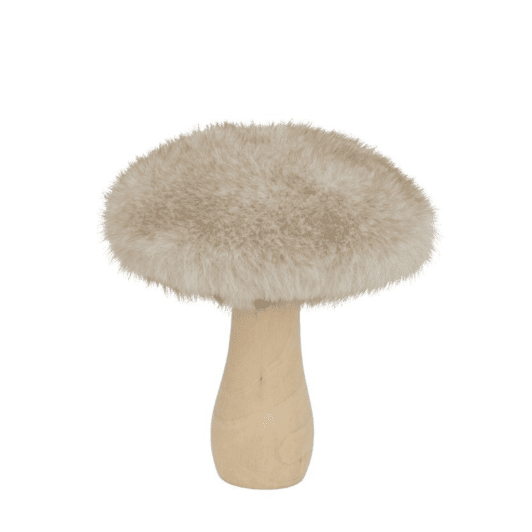 Pilz aus Holz mit Plüschhut in Braun 11 cm