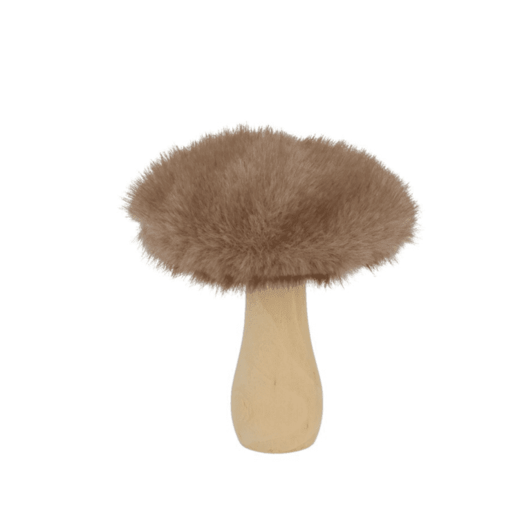 Pilz aus Holz mit Plüschhut in Braun 11 cm
