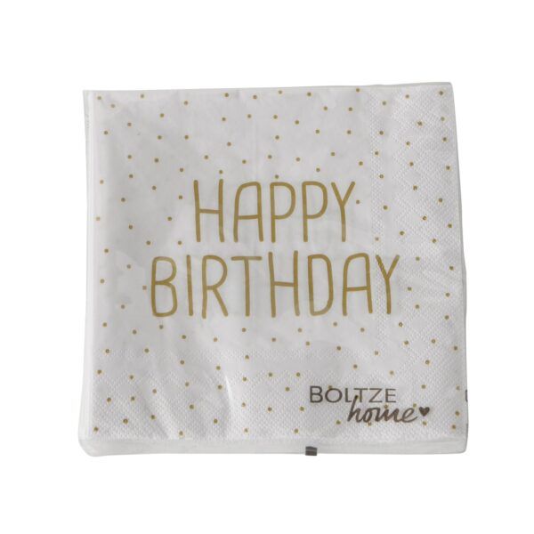 Serviette Happy Birthday weiss mit schwarzen Punkten