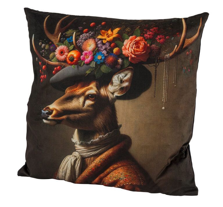 Kissen mit Hirschmitiv aus Samt