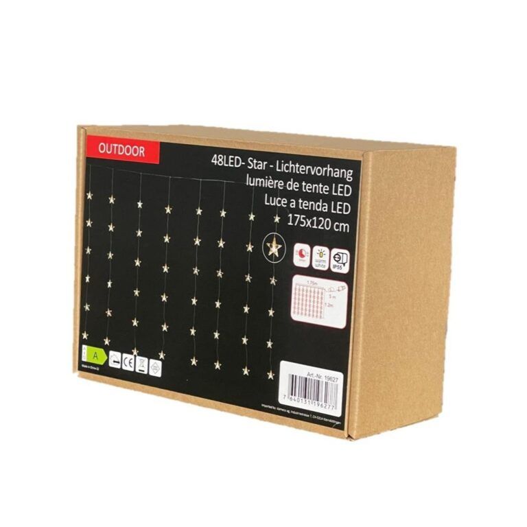 Lichtervorhang mit Sternen Outdoor / 8 Stränge mit je 6 Sternen / Total 48 LED / 175 cm