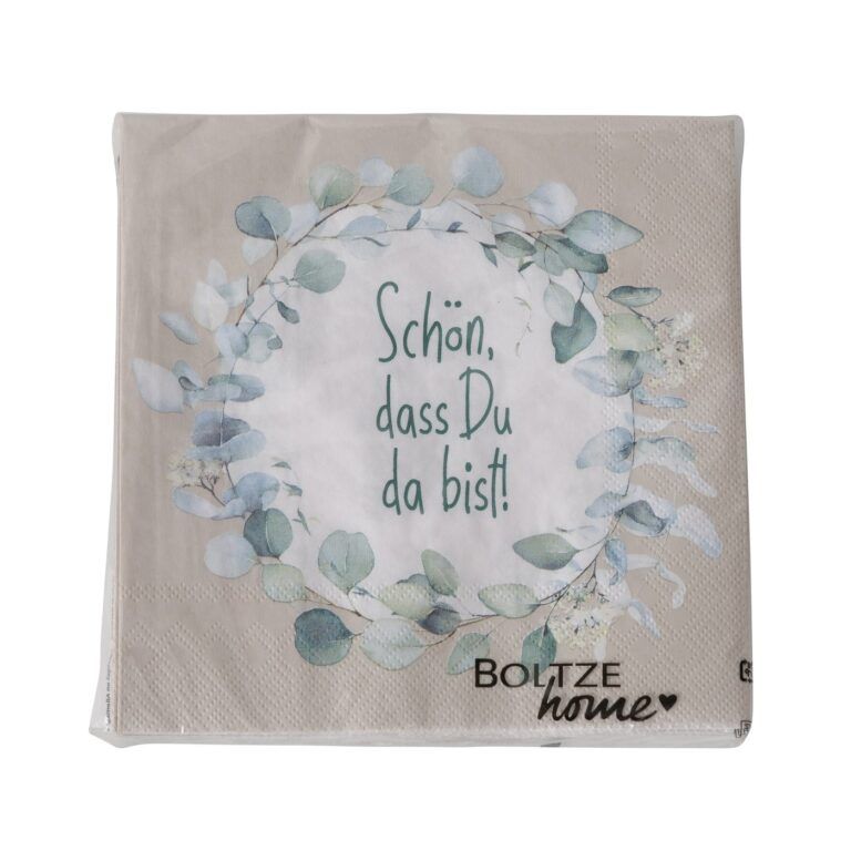 Serviette mit Spruch: Schön, dass Du da bist! in beige