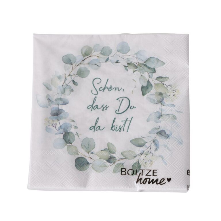 Serviette mit Spruch: Schön, dass Du da bist! in weiss