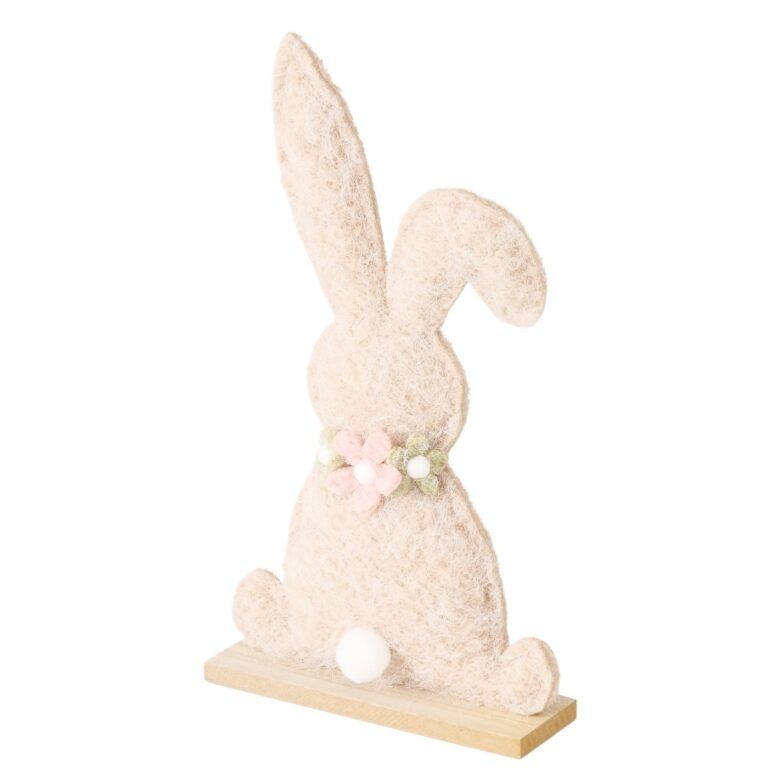 Aufsteller Hase in beige mit Blumenkranz