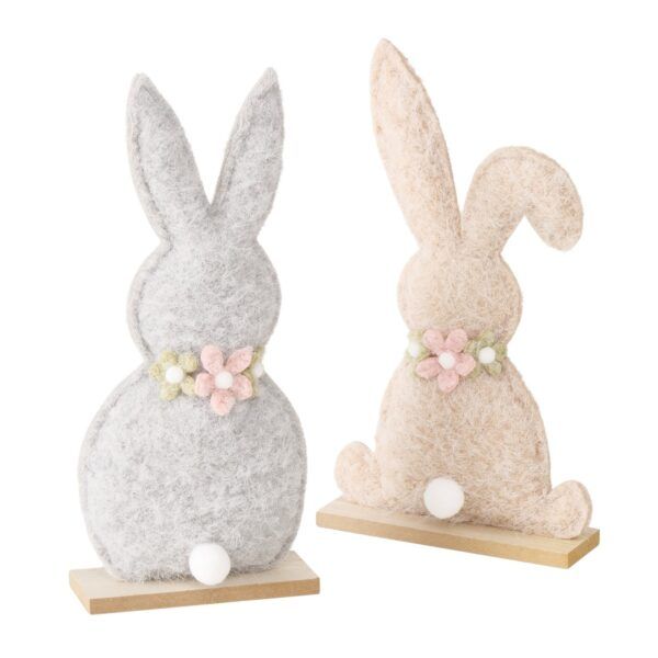 Aufsteller Hase in beige mit Blumenkranz