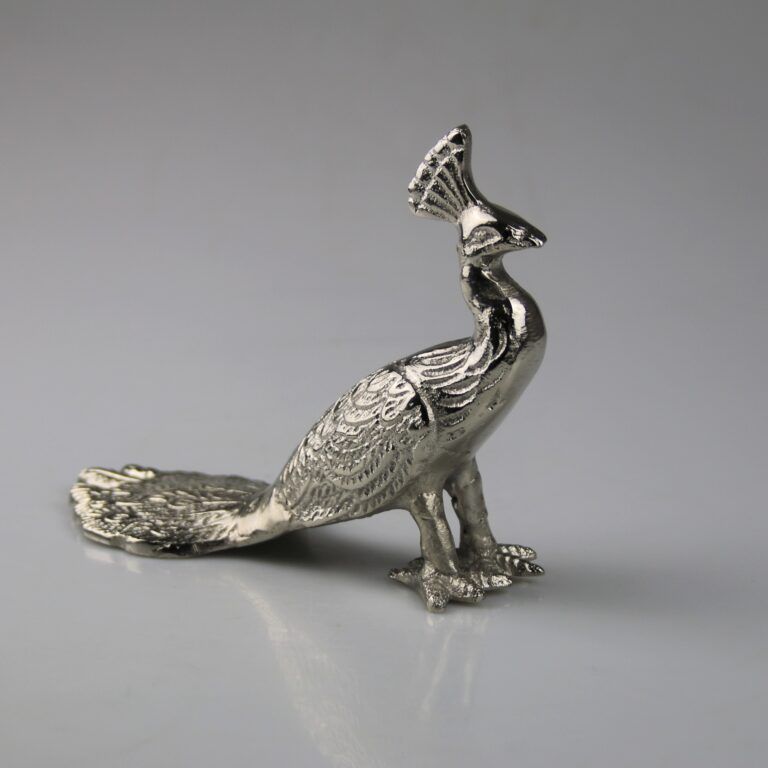 Pfau in Silber aus Aluminium 11.5 cm