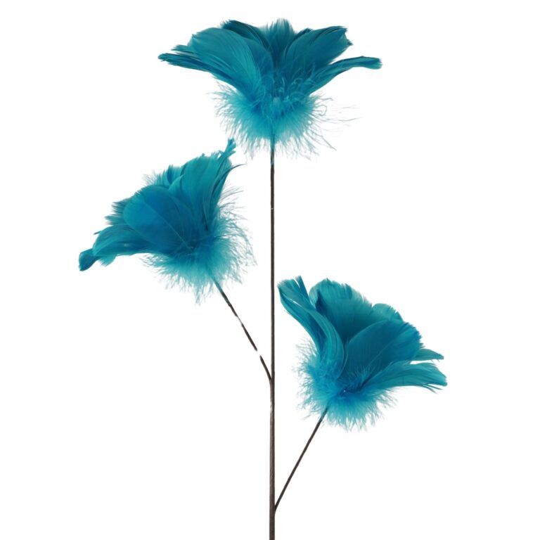 Federstecker Blume mit 3 Köpfen in Petrol 64 cm