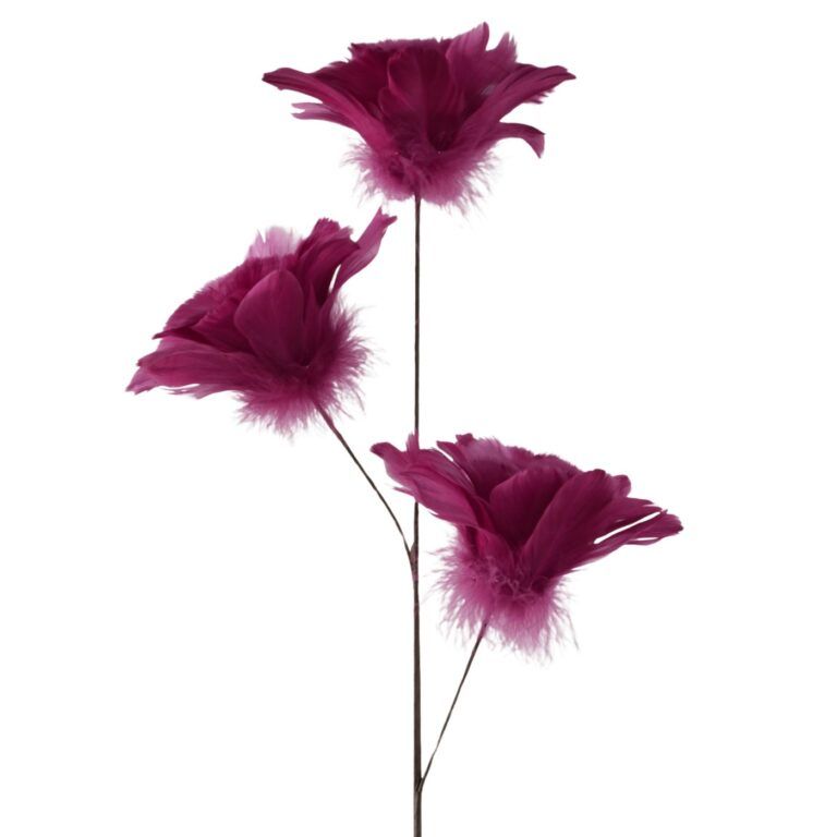 Federstecker Blume mit 3 Köpfen in Fuchsia 64 cm