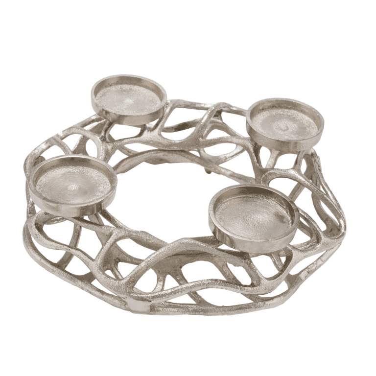 Kerzenhalter Adventskranz aus Metall in Silber Ø 29 cm