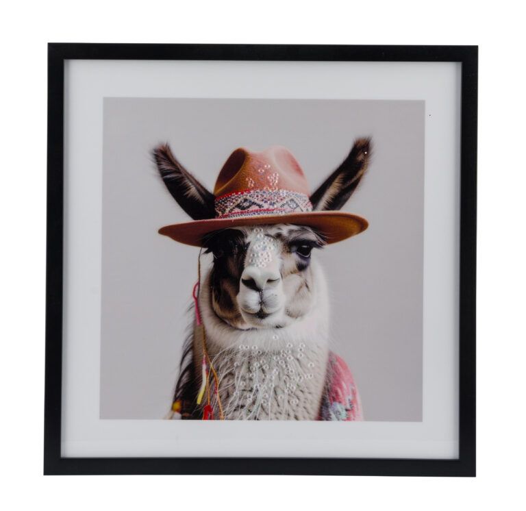 Bild mit Eselmotiv hinter Plexiglas mit funkelnden Highlights