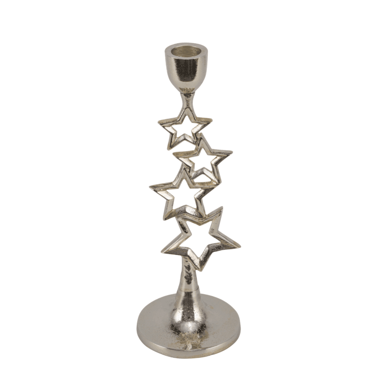 Kerzenständer für Stabkerzen aus Aluminium in Silber 24 cm