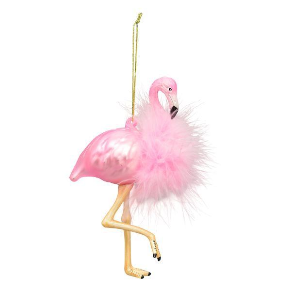 Flamingo Anhänger für den Weihnachtsbaum mit Plüschkragen