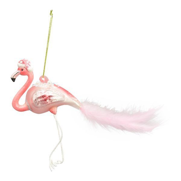 Flamingo Anhänger für den Weihnachtsbaum mit Federnschwanz