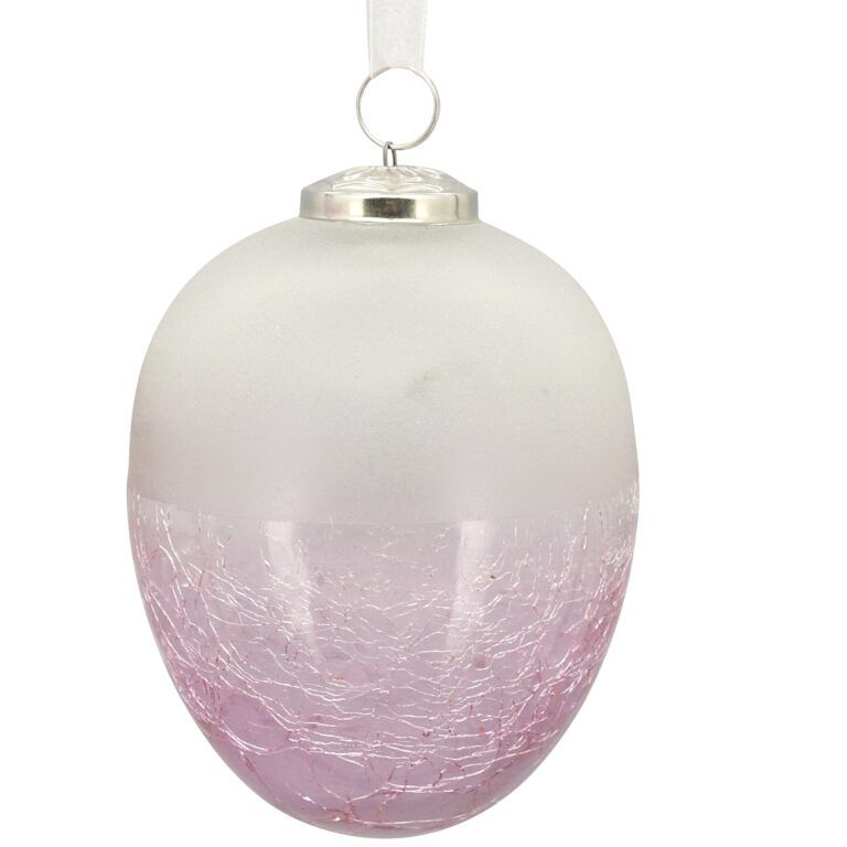 Aufhänger Ei aus Glas in weiss-rosa