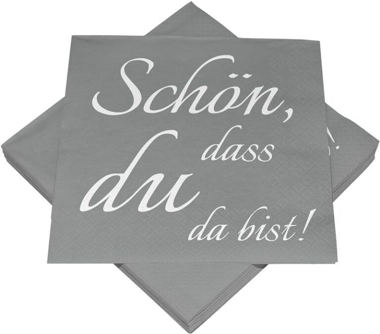 Serviette mit Spruch: Schön dass du da bist in Grau