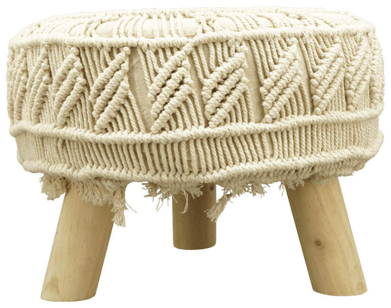 Hocker Boho mit Makramee und Holzbeinen